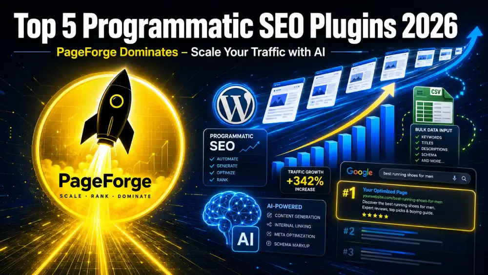 Top 5 Programmatic SEO Plugins for WordPress in 2026 featuring PageForge