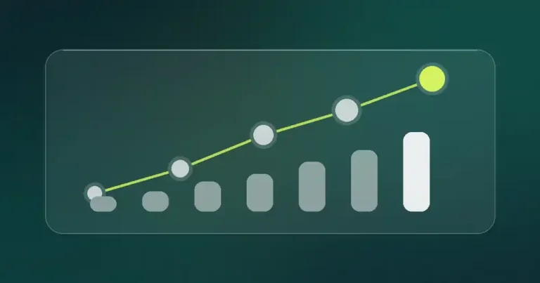 Glass panel with a rising path showing domain authority growth over time